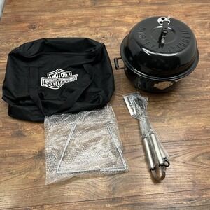 NEW Harley Davidson Charcoal Barbecue BBQ Grill Portable Bag Utensils Set Camp